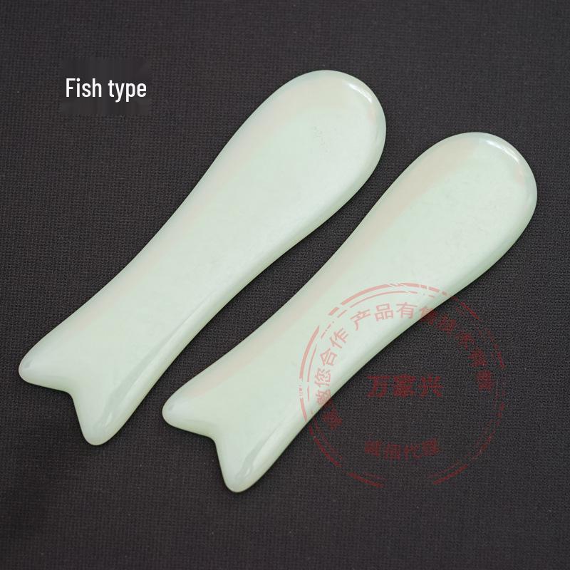Jade Gua Sha Fish-shaped Face and Body Scraping Board - Transparent Crystal Acupressure Massage Tool.