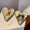 Asymmetrical Animal Doodles Earrings Heart Shape Ear Studs with Cats Dog Patterns Alloy Texture Suitable for Fashion Women