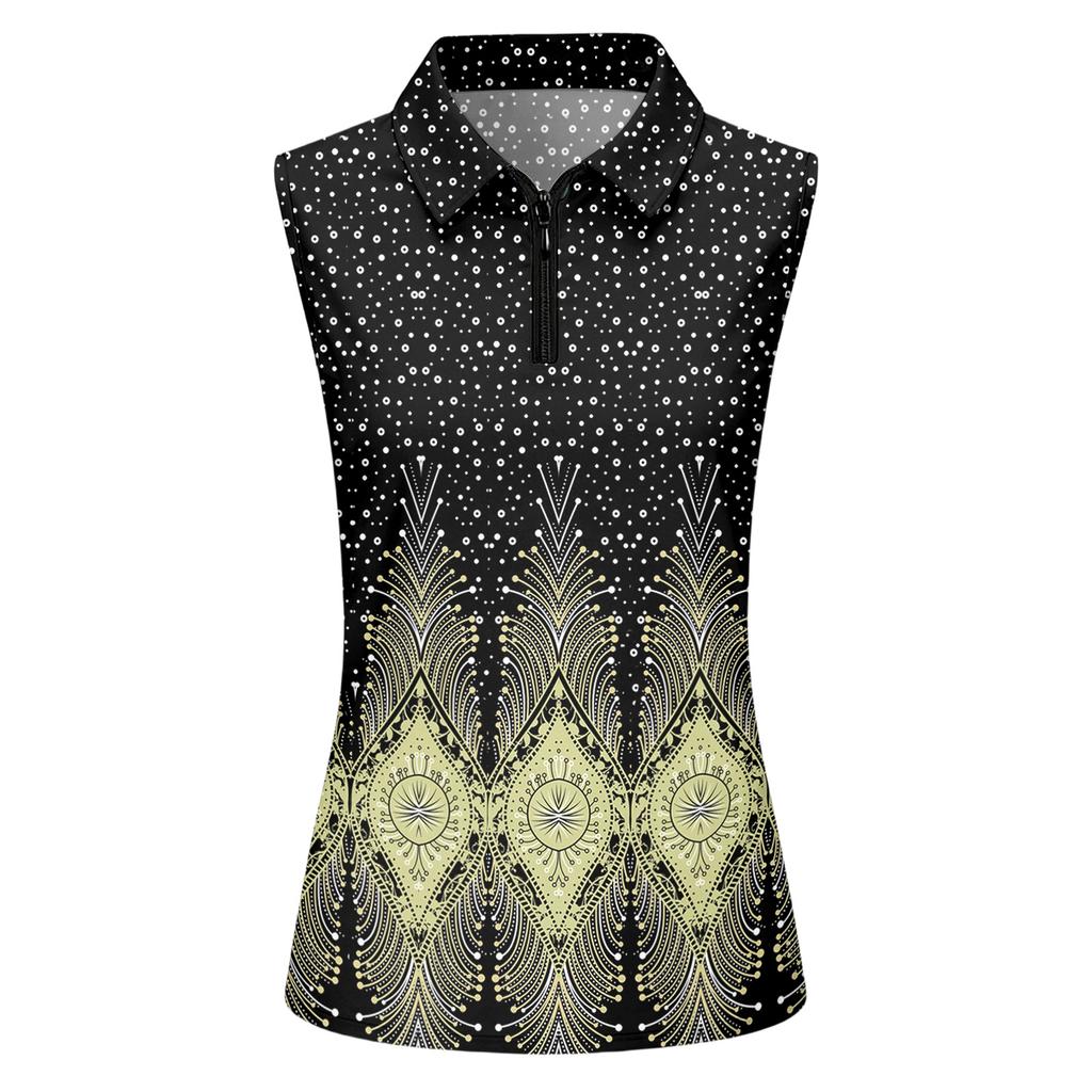 Camiseta de Golf sin Mangas para Mujer con Cuello de Cremallera y Estampado, Camiseta sin Mangas Deportiva para Deportes y Actividades al Aire Libre