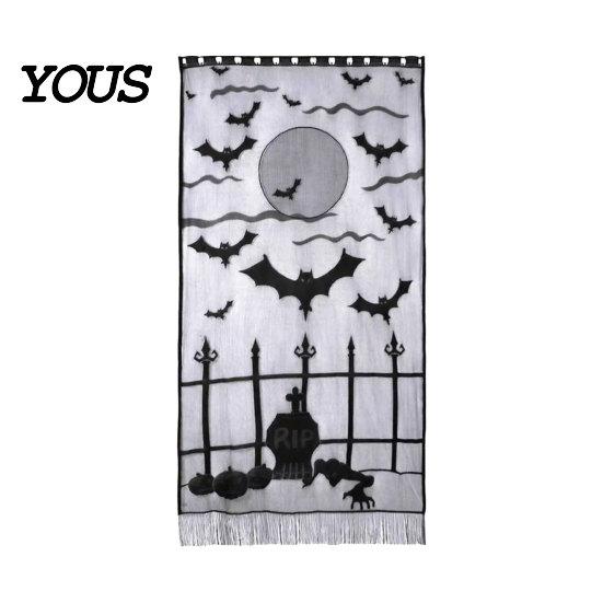 Gotische Halloween Tischdecken Türvorhang, Spitze Spinnennetz Kaminabdeckung, Gruseliges Skelett Hexe Komplette Dekoration Fledermausdruck Fenster Vorhänge für Zuhause