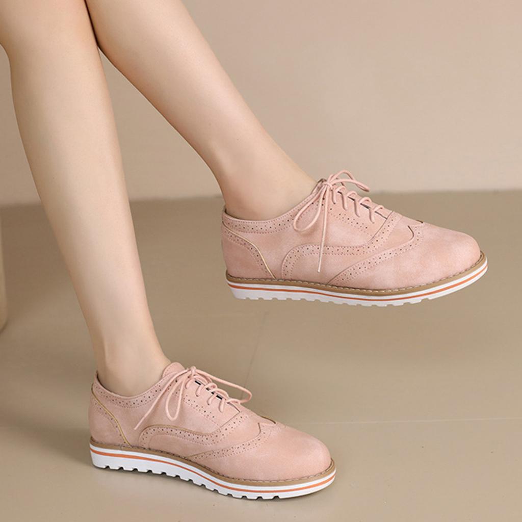 Oxford Flats Shoes Women Leather Comfort Lace Up Lady Brogue Derby Designer Vintage Casual Platform Shoes Women Sneakers