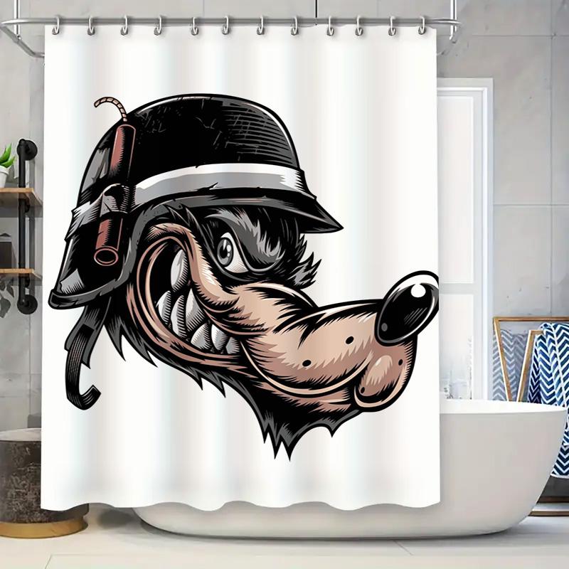 

Unique Cartoon Animal Shower Curtain Cool Military Style Wild Boar Design for Bathroom Decoration 90x180cm