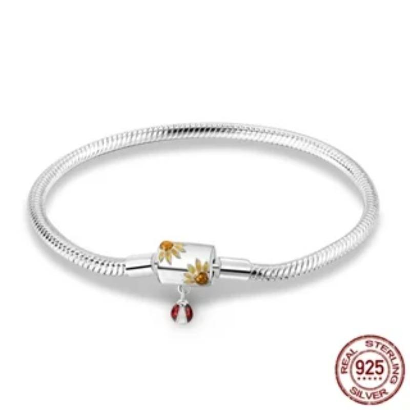 925 Silver Bracelet Butterfly Flower Clover Green Cat Claw Love Zircon Jewelry Gifts for Women 17-20CM