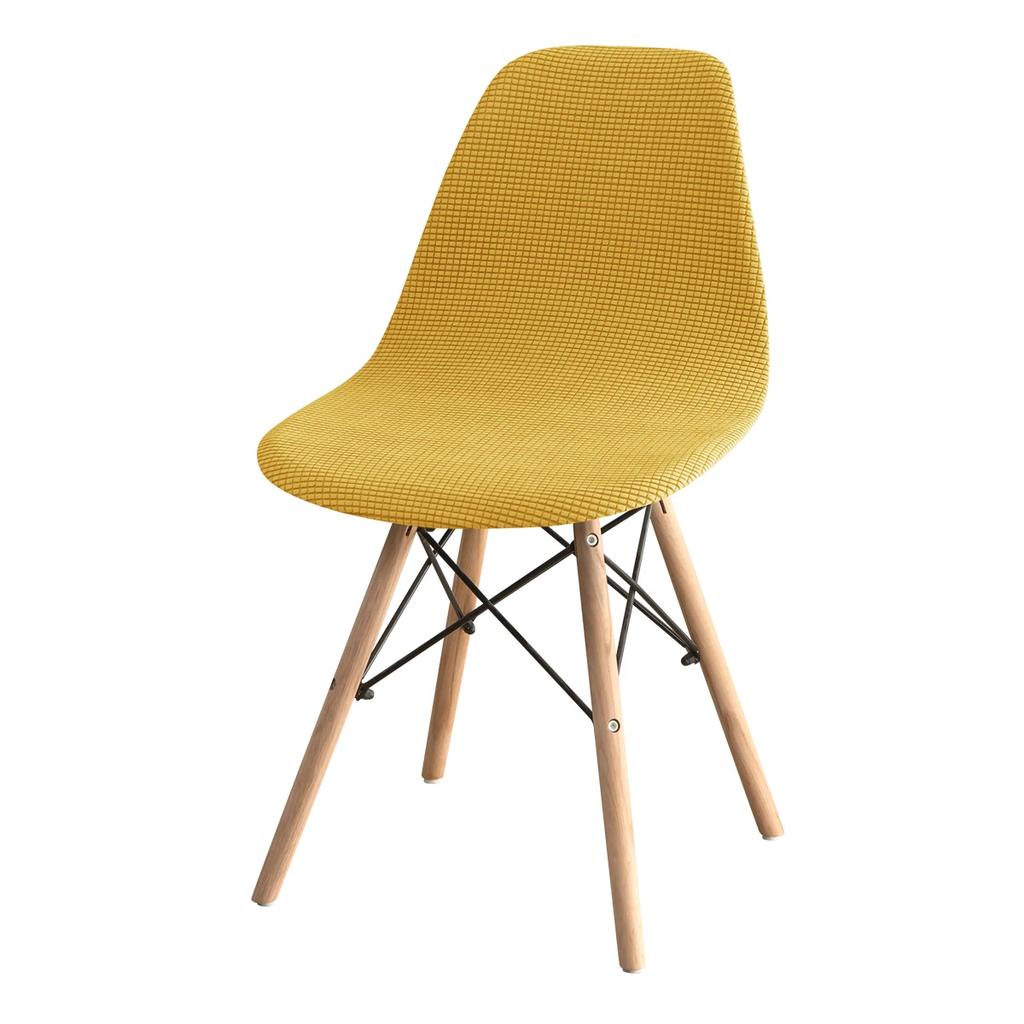 1PC Polar Fleece Shell Chair Cover Solid Color Jacquard Dining Chair Slipcover Stretch Anti-dust Seat Cover for Living Room Home
