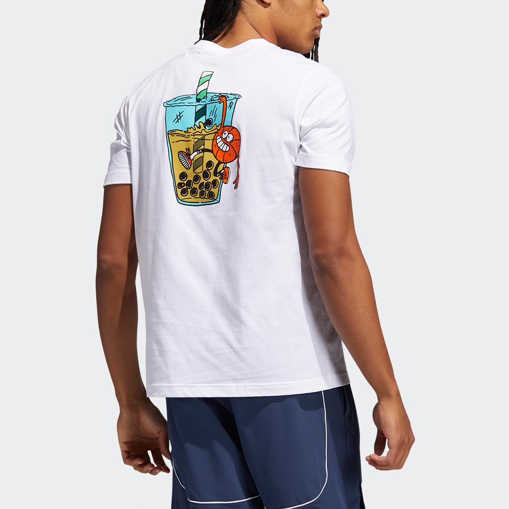 Adidas Lil Stripe Boba Fun Print Basketball Short Sleeve T-Shirt Men Tops White HB5485