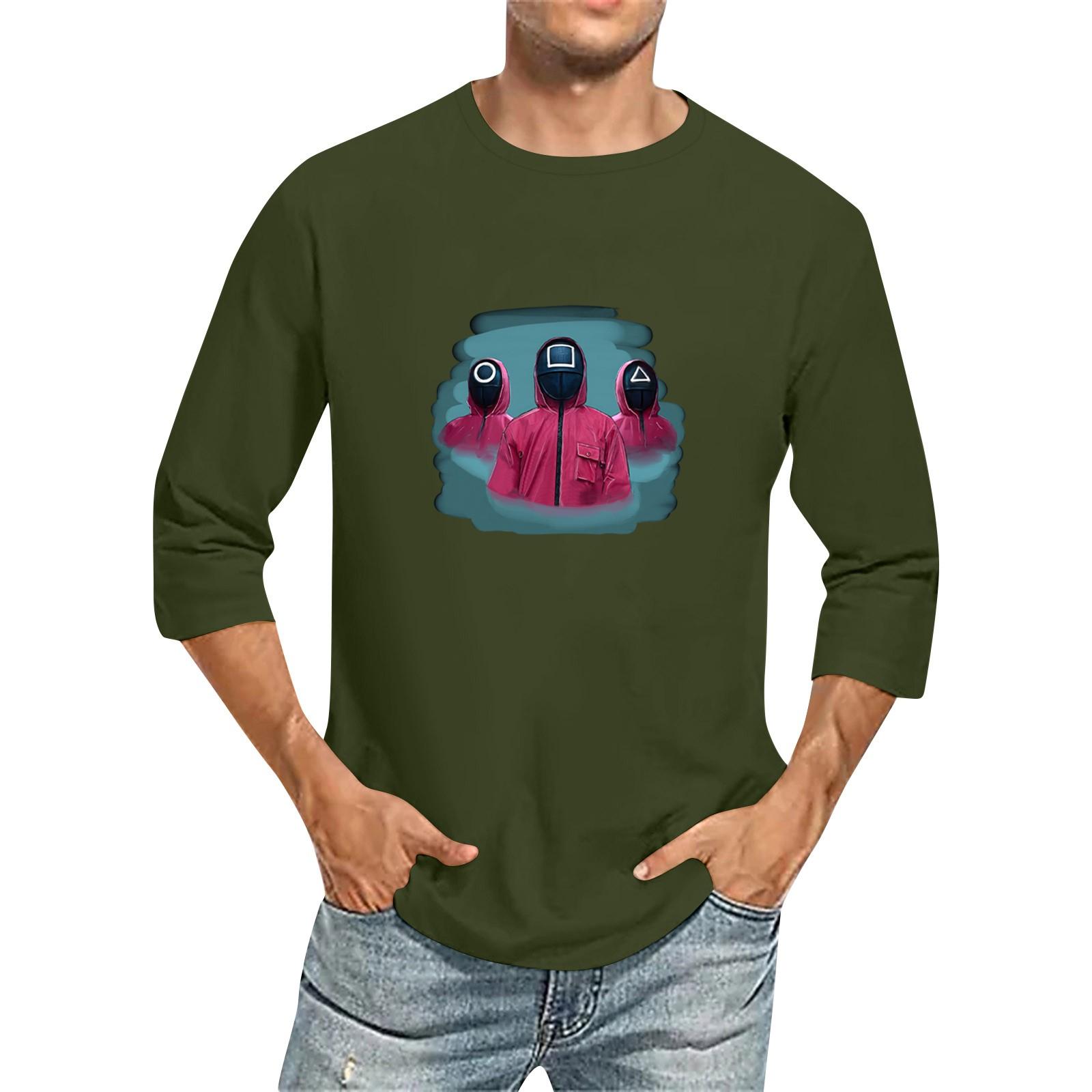 

Мужская модная повседневная футболка с принтом и рукавом семь восьмых, круглым вырезом L армия зеленый