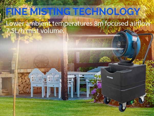 XPOWER FM-68WK Multi-purpose Oscillating Misting Fan with Built-In Water Pump and WT-45 Mobile Water Reservoir Wheels & Pump Air Circulators 45L Tank