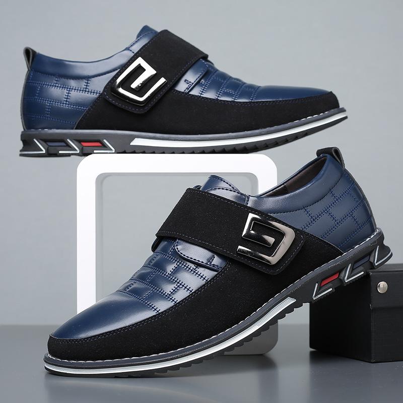 2025 Large Size Men's Casual Velcro Shoes Foreign Trade Large Size Men's Casual Non-slip Leather Shoes Embroidery Convenient