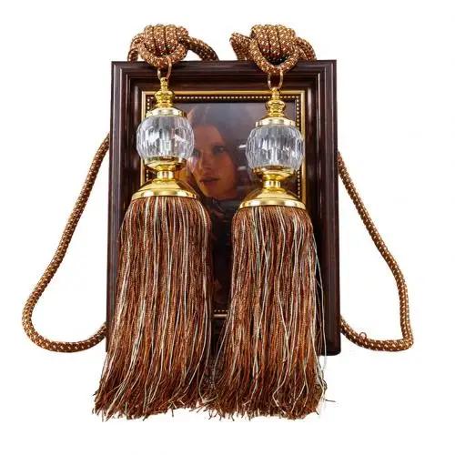 1Pair Retro Style Euro Faux Crystal Tassels Fringe Curtain Tieback Bandage Rope Window Drapes Decoration