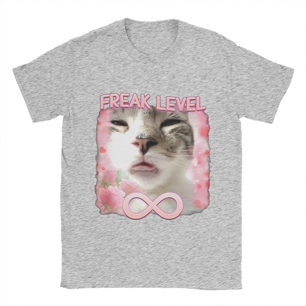 Men's Freaky Ahh Funny Cat Meme  T Shirt  100% Cotton Clothing Vintage Short Sleeve O Neck Tees Adult T-Shirts