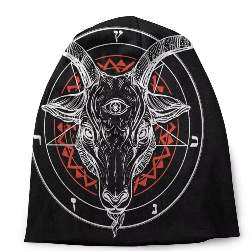 Satanic Baphomet Satan Devil Cap Occult Magic Demon Lucifer Goat Goth Bonnet Hat Print Punk Hip Hop Rock Autumn Winter Beanie Unisex Men Women