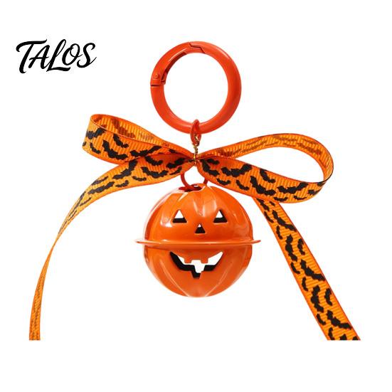 Backpacks Pumpkin Bell Keychain Halloween Keychain, Hollow Head Key Ring with Ribbon Bow, Charm for Holiday Party Decoration