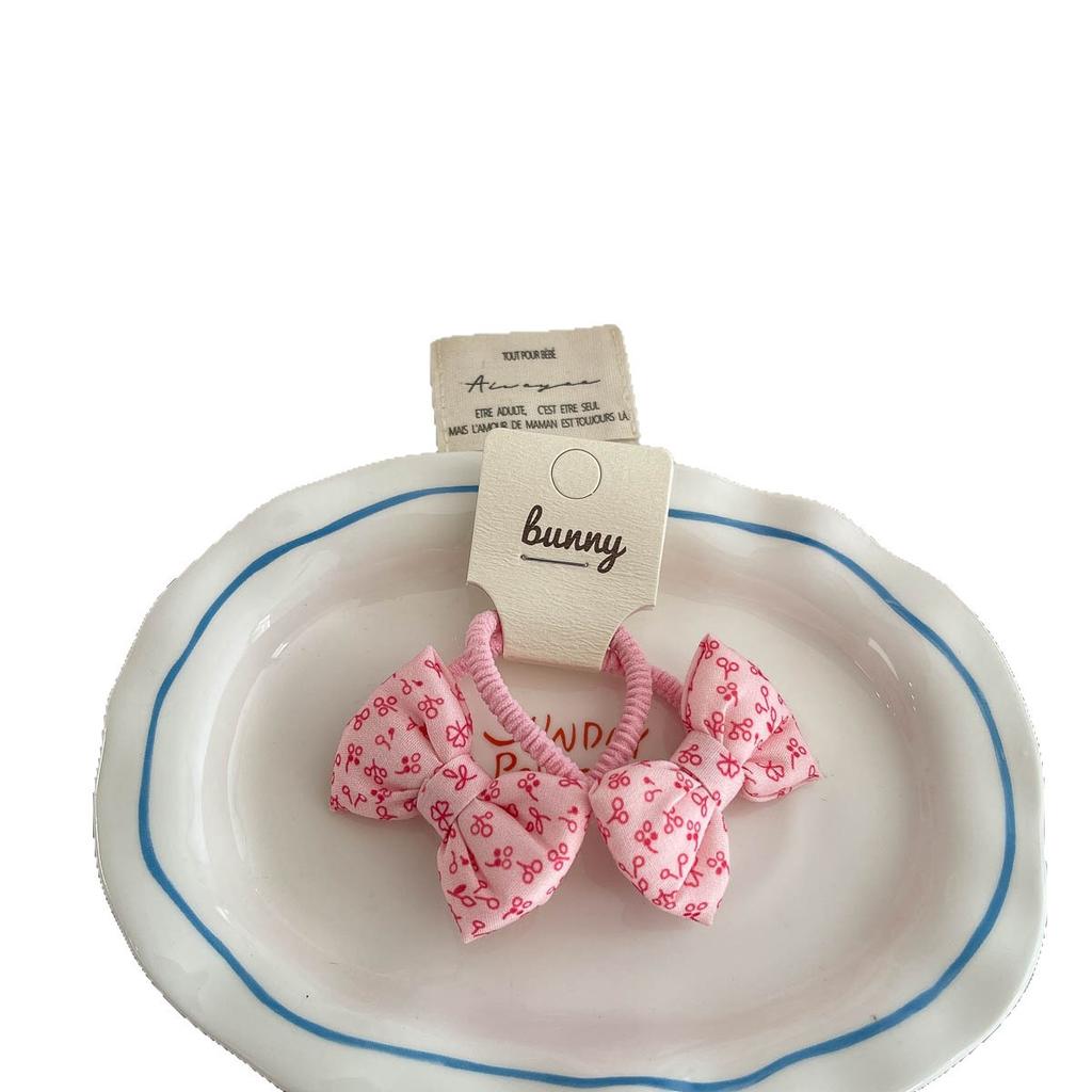 2Pcs Bow Children's Elastic Hair Band Sweet Girls Hair Rope Tie Ponytail Holder Rubber Band Kids Headwear Hair Accessories