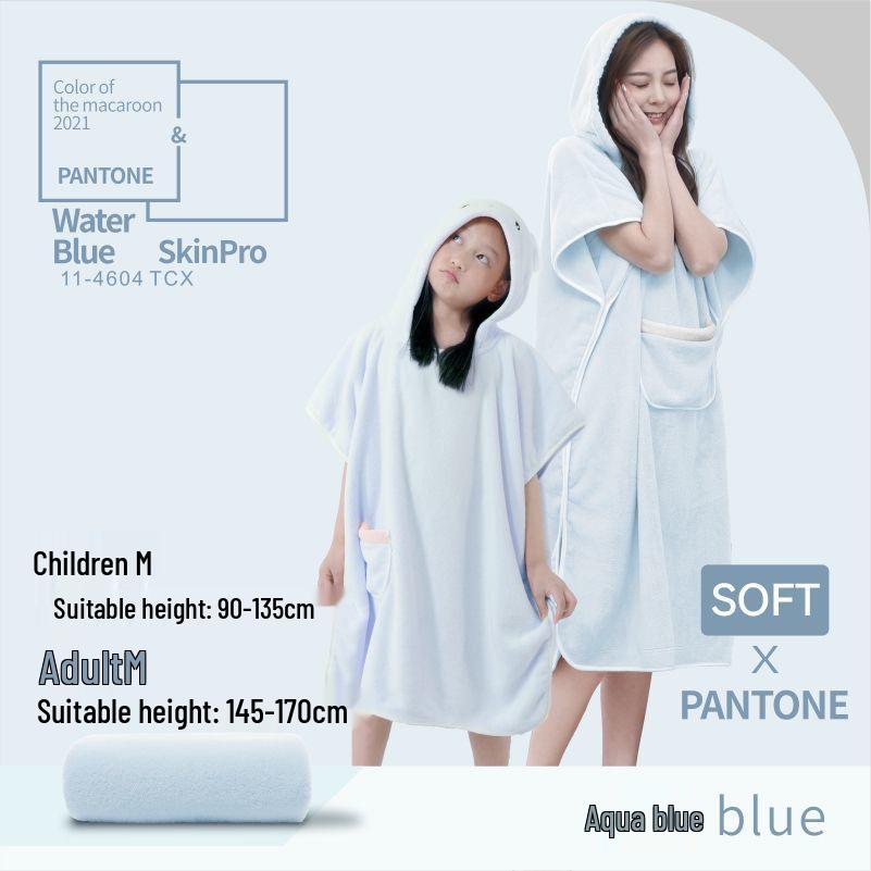 Quick-Dry Coral Fleece Hooded Cloak Bathrobe for Adults and Kids