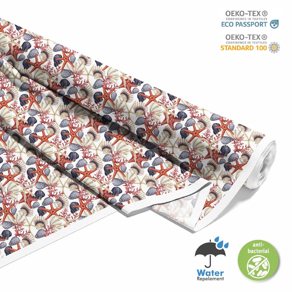 Outdoor Dekostoffe Oxford - Motiv Muscheln Seesterne I Dx316