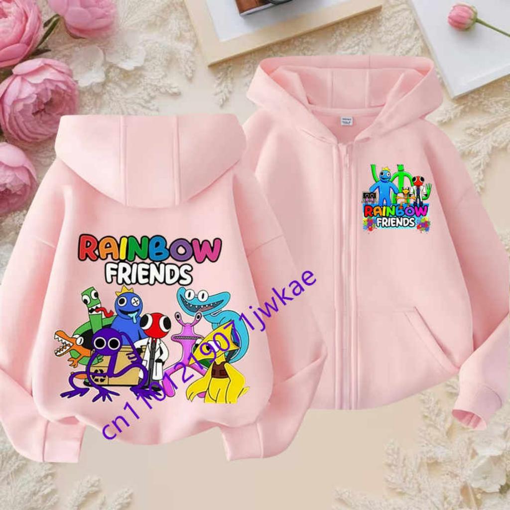 Rainbow Friends Kreslený Sportovní Plný Design Přívěsků Dětská Podzimní a Zimní Větruodolná Vysoce Kvalitní Dlouhý Rukáv Mikina na Zip