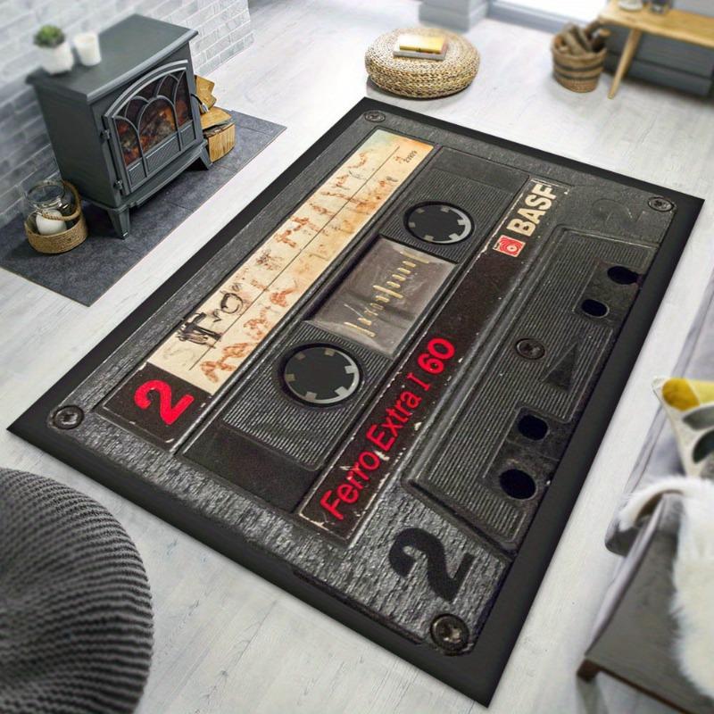 Retro-Kassettenband-Muster Rutschfester Teppich, für Wohnzimmer Schlafzimmer Dekor Teppich, für Studentenwohnheime, Gartenhof Dekorationsmatte