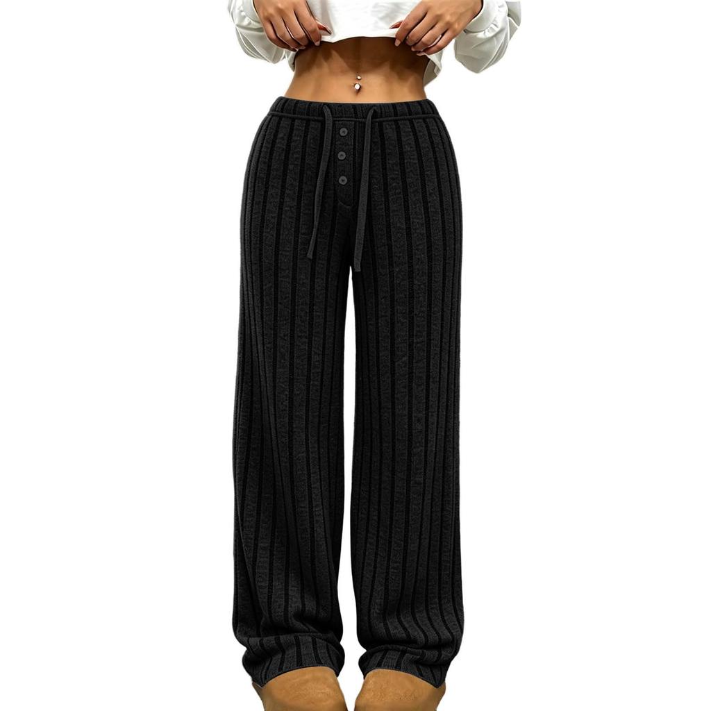 Women's Casual Wide Leg Ribbed Knit Pants, Loose Fit Trousers for Everyday