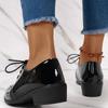 Black Patent Leather Shoes for Women  Autumn Pointed Toe Lace Up Dress Shoes Woman Shallow Mouth Low Heels Loafers Plus Size