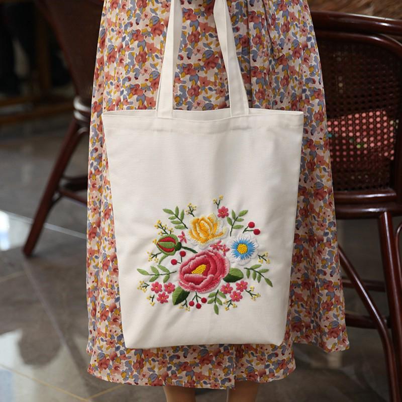 Handmade DIY Embroidery Canvas Tote Bag Kit - Creative Gift for Couples