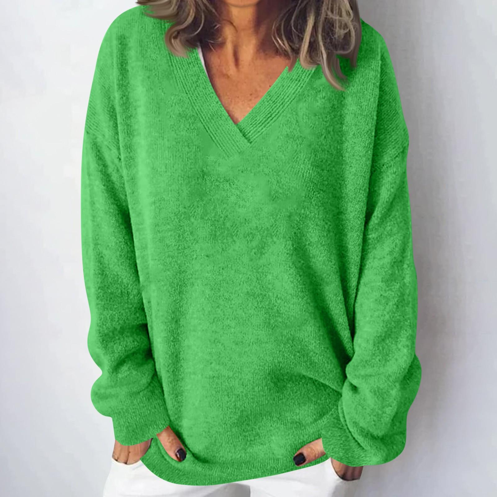 

Женская мода повседневная однотонная трикотажная кофта с V-образным вырезом и длинными рукавами, модный милый свитшот XL