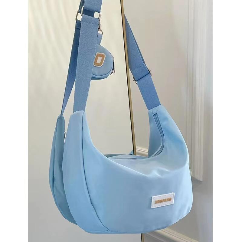 

Summer New Women s Bag Large Capacity Casual Nylon Crossbody Bag Dumpling Bag High Grade Blue Solid Color Shoulder Bags 2023 озеро синього кольору