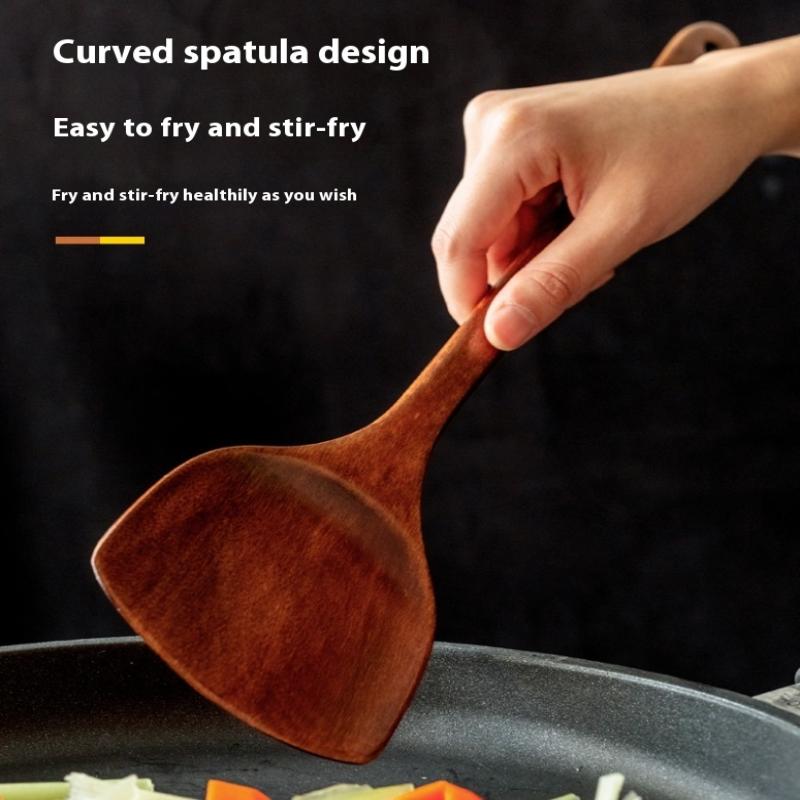 

Wooden Spatula Long Handle Heat Resistant Spoon Non-Stick Pan Wood Shovel Cooking Spatula Kitchen Utensils Cookware For Home коричневий