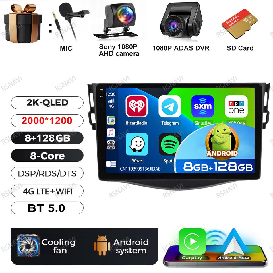 Car Radio Android 16 For Toyota RAV4 Rav 4 2005-2013 DVD Viedo Player DSP 5G WIFI Wireless Carplay Auto Multimedia QLED Qualcomm