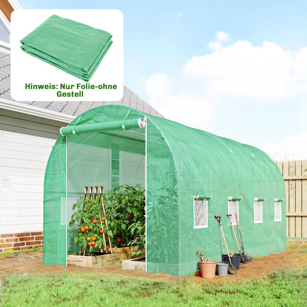 Greenhouse film 4 x 2 m, waterproof garden film with door, 8 windows, UV protection, tear-resistant polyethylene green