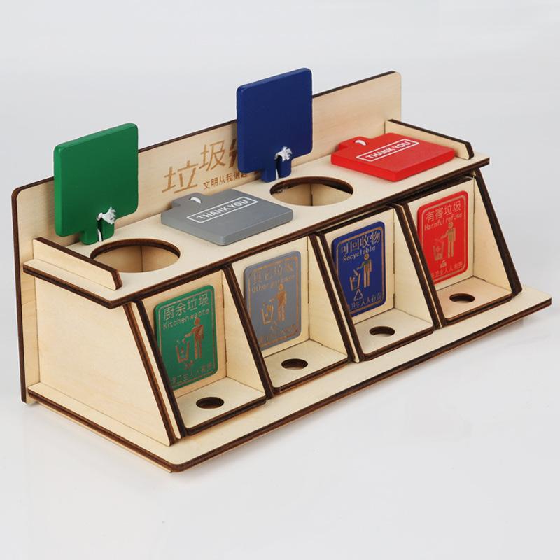 Wooden Creative Garbage Sorting Trash Can Kindergarten Early Education Cognitive Teaching Aids Children'S Puzzle Tabletop Interactive Games