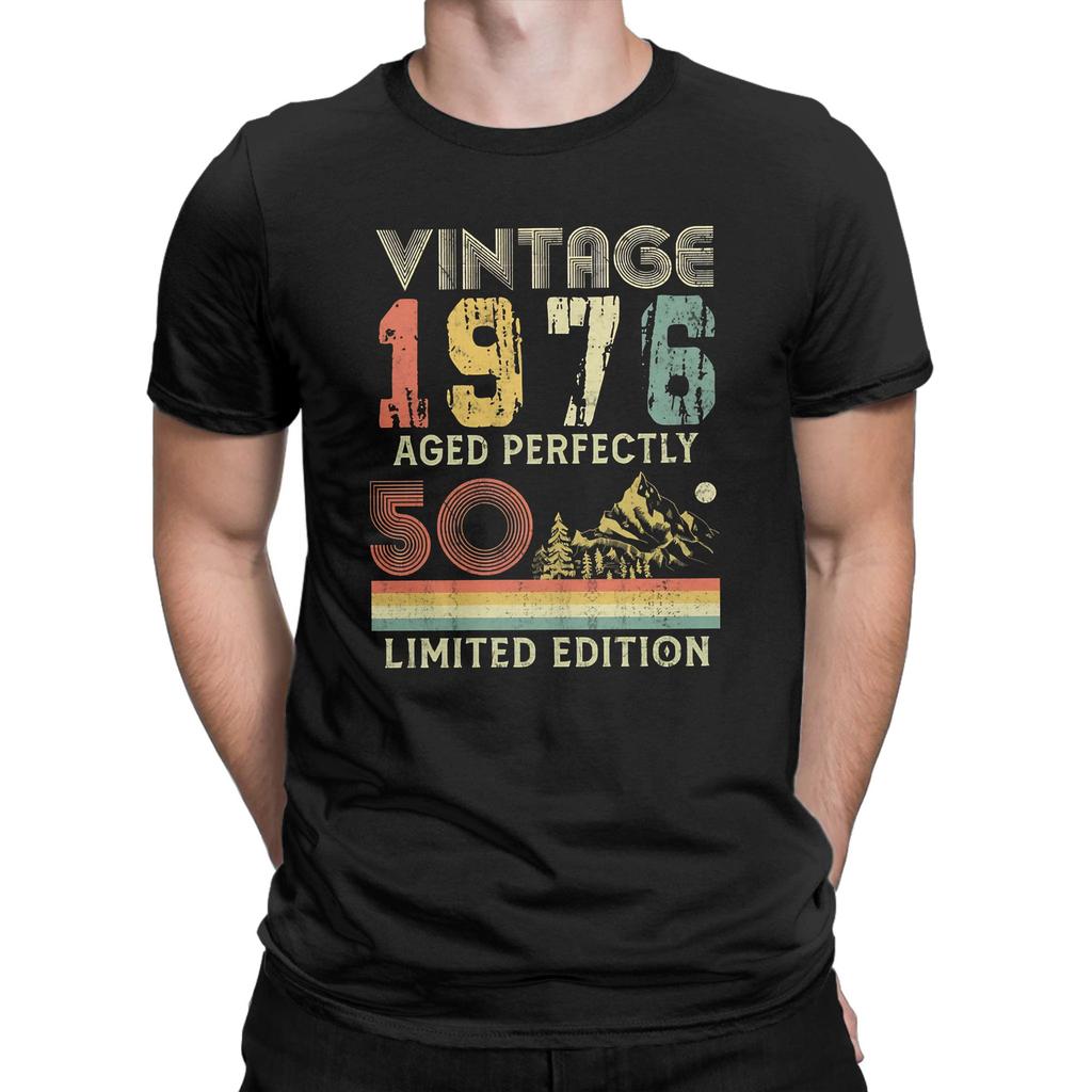 Vintage 1976 50th Birthday Aged Gift Classic Funny Graphic 100% Cotton T-Shirt Tees Tops For Me