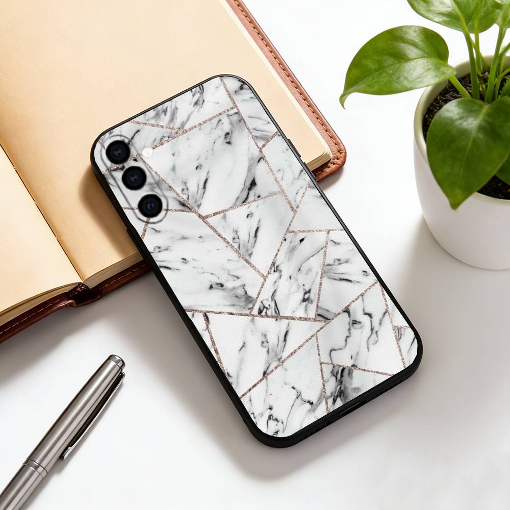 Fashion Geometric Marble Phone Case For Samsung Galaxy A73,A72,A71,A70,A53,A52,A51,Soft Silicone Black Cover