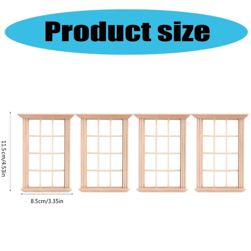Multipurpose 4Pcs Dollhouses Miniature Sturdy Wood Window 1 12 Scale Child Model Furniture for Home Decoration