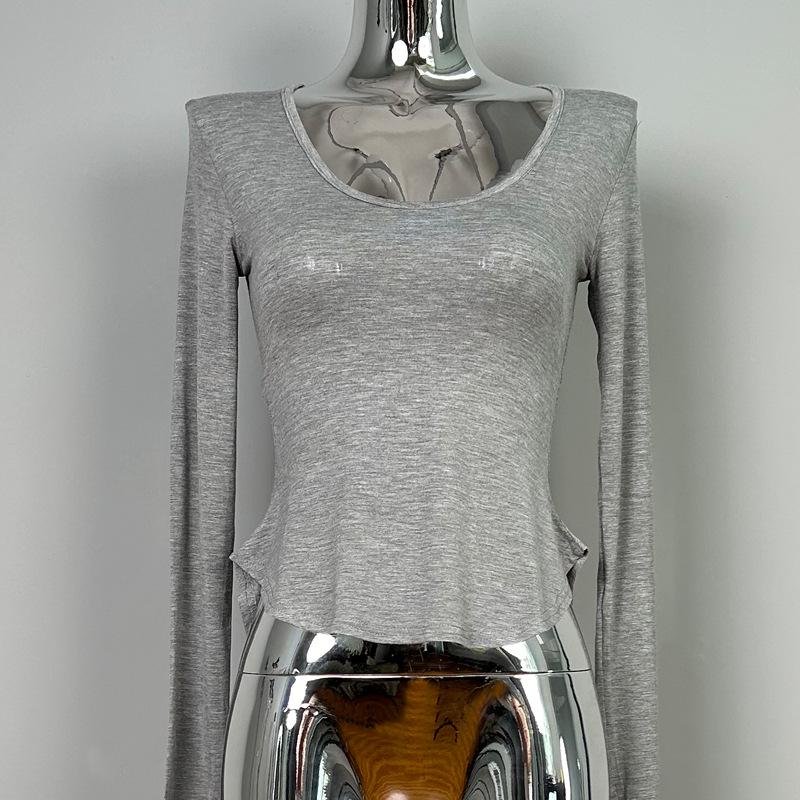 

Женская сексуальная прозрачная футболка с глубоким U-образным вырезом и длинными рукавами One Size