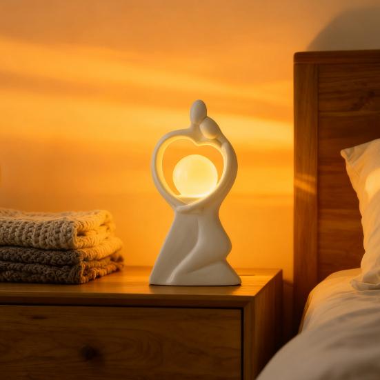 Minimalist Couple Night Light Ceramic Couple Statue Holding The Lamp Abstract Art Couple Figurine Nightlight for Home Bedroom Nightstand Decoration