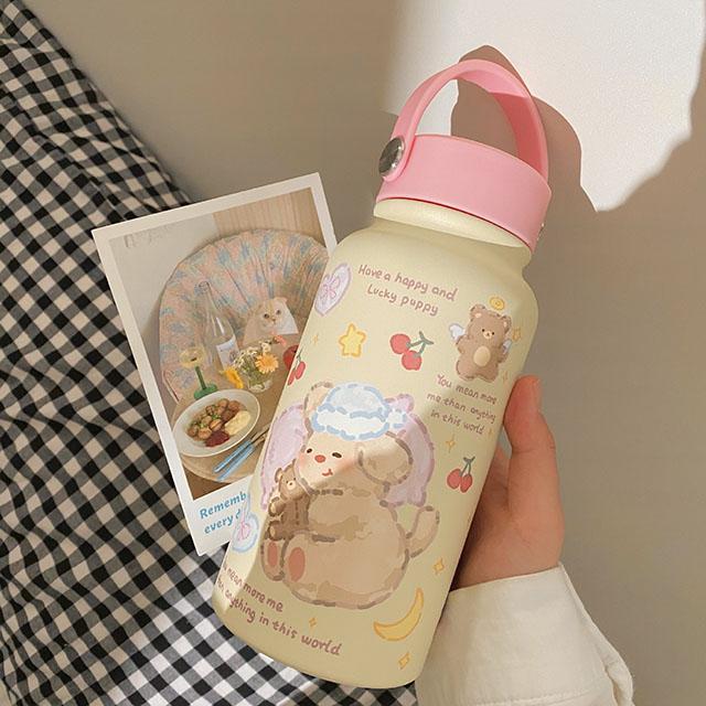 

650ML Cute Thermos Stainless Steel Insulation Cup Portable Handle Large Capacity Coffee Thermal Cup School Outdoor Travel Kettle 650ml