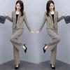 Elegante Traje de 2 piezas a cuadros con pantalones acampanados para mujer, Ropa de mujer de moda de estilo coreano para primavera otoño