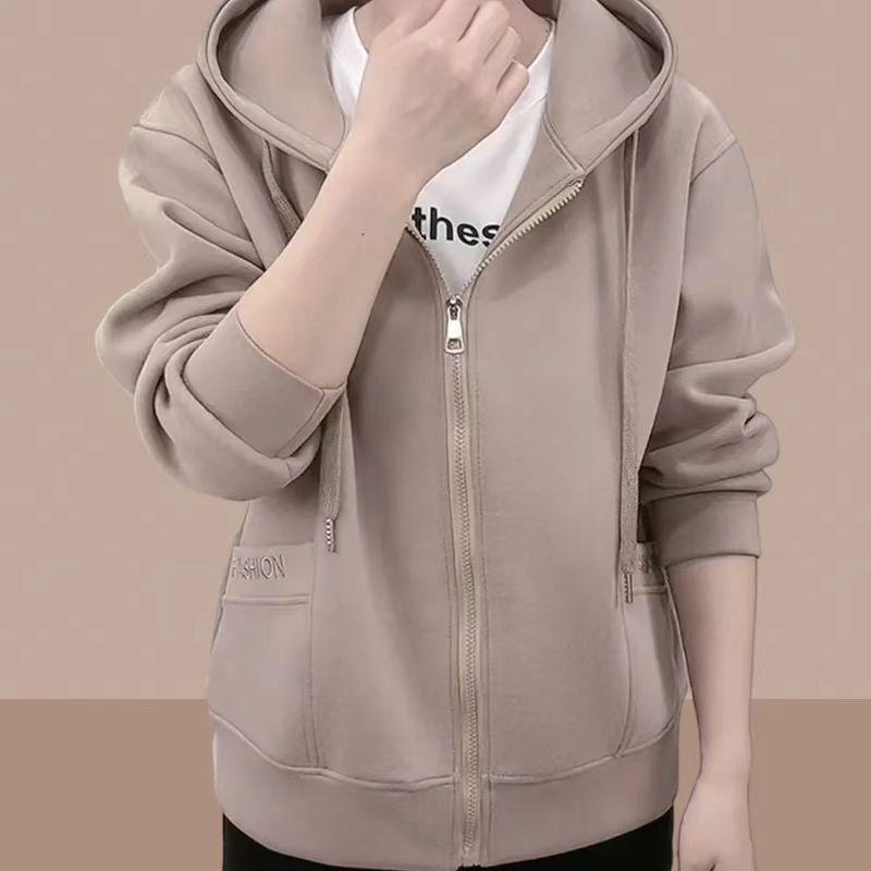 

2025 Women s Casual Loose Hooded Zipper Cardigan with Letter Embroidery XL