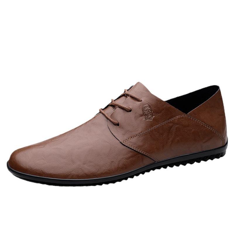 Old Man's Head Casual Shoes Cowhide One Pedal Soft Sole Soft Surface Round Head Men's Casual Men's Shoes Black