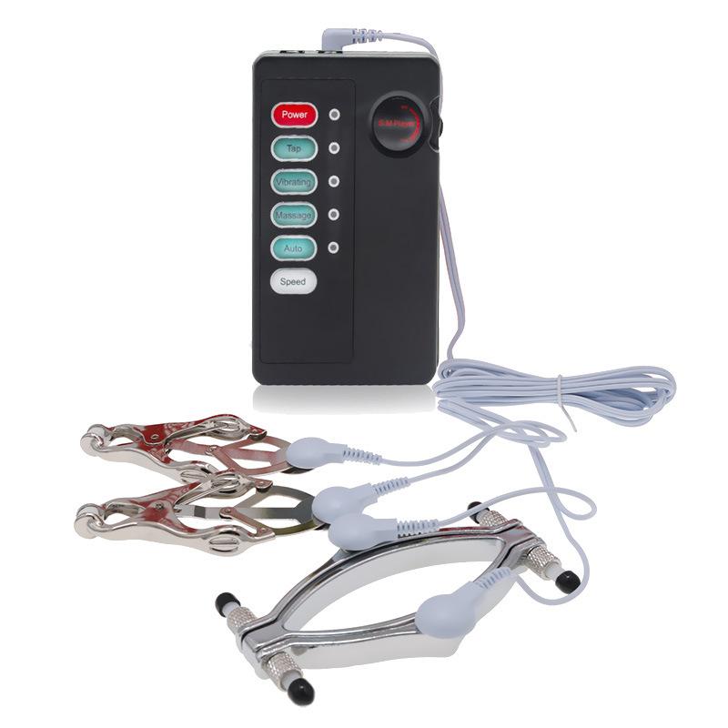Electric Shock Nipple Clamp Yin Clip Combination Suit Female Sexy Alternative Climax Couple Game Interactive Playing Tool