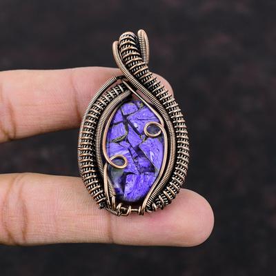 Ciondolo Caroite Rame Gioiello Avvolto in Filo di Rame Ciondolo con Pietra Preziosa Autentica Ciondolo Fatto a Mano Gioiello in Filo di Rame Per Regalo Ciondolo Nuovo di Zecca