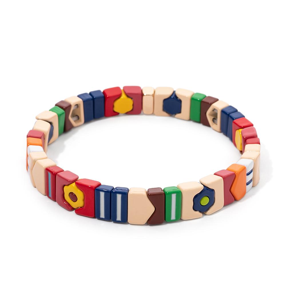 New Fashion Deil Eye Enamel Bangle for Women Colorful Beaded Boho Rectangle Shape Hand Accessory