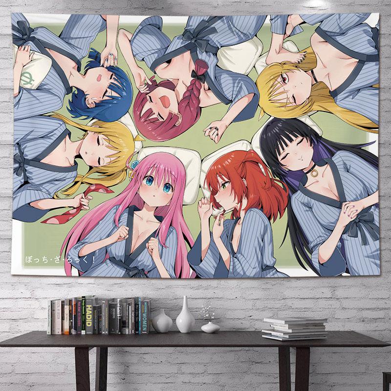 

Hot Anime Bocchi The Rock Print Tapestry Anime Girl Group Wall Hanging Aesthetic Bedroom Living Room Wall Decor 74x94cm(29x37in)