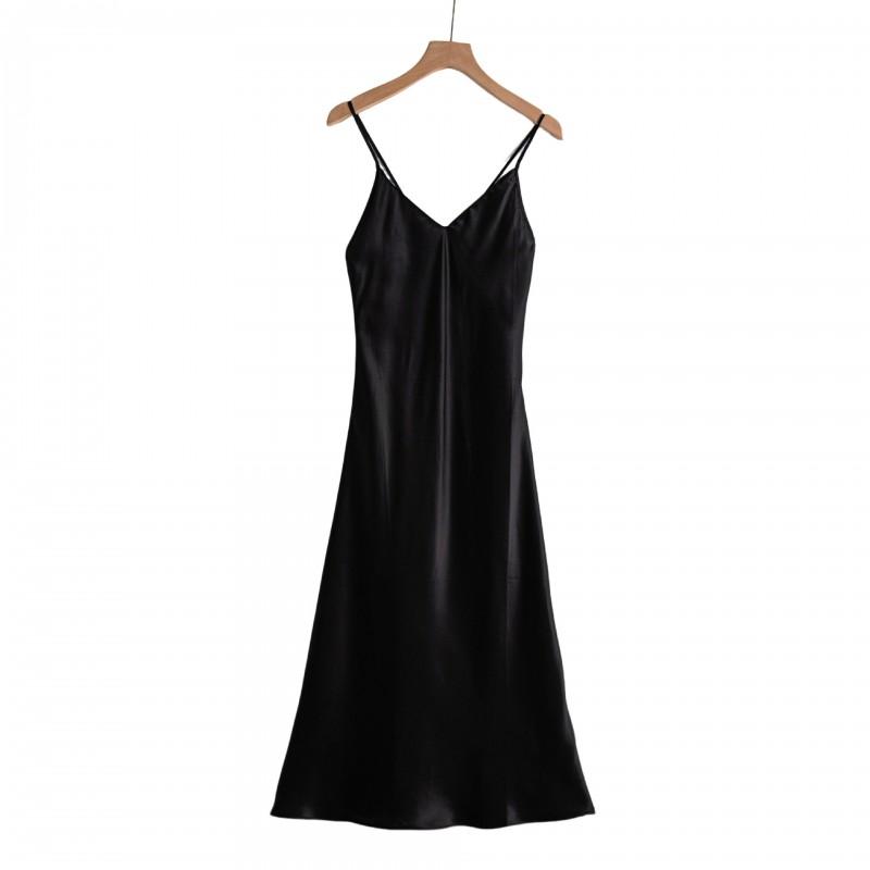 Womens Mid-Length Slip Dress Solid Color Silk Cami V-Neck Slim Fit Daily Wear