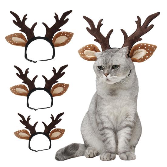 Evcil Hayvanlar Noel Geyik Boynuzlu Taç Ayarlanabilir Geyik Saç Bandı Noktalı Kulaklı Köpekler Kediler İçin Geyik Kostüm Taç Yılbaşı Hediyesi