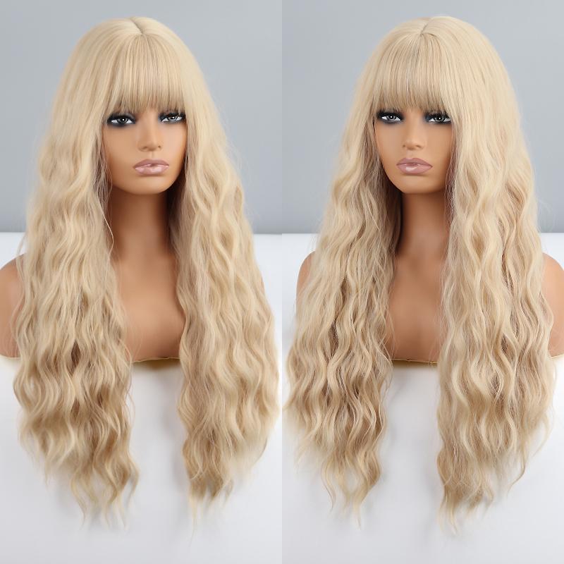 

MISSQUEEN женский длинный светло-русый цвет волнистый парик с челкой из синтетического волокна, натуральный глубокий волнистый парик для повседневной носки, цвет омбре