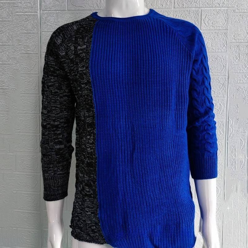 Men's Color Block Crewneck Sweater, Muscle Fit Long Sleeve Knit Pullover Jumper, Autumn Winter European Style Men Knit Top