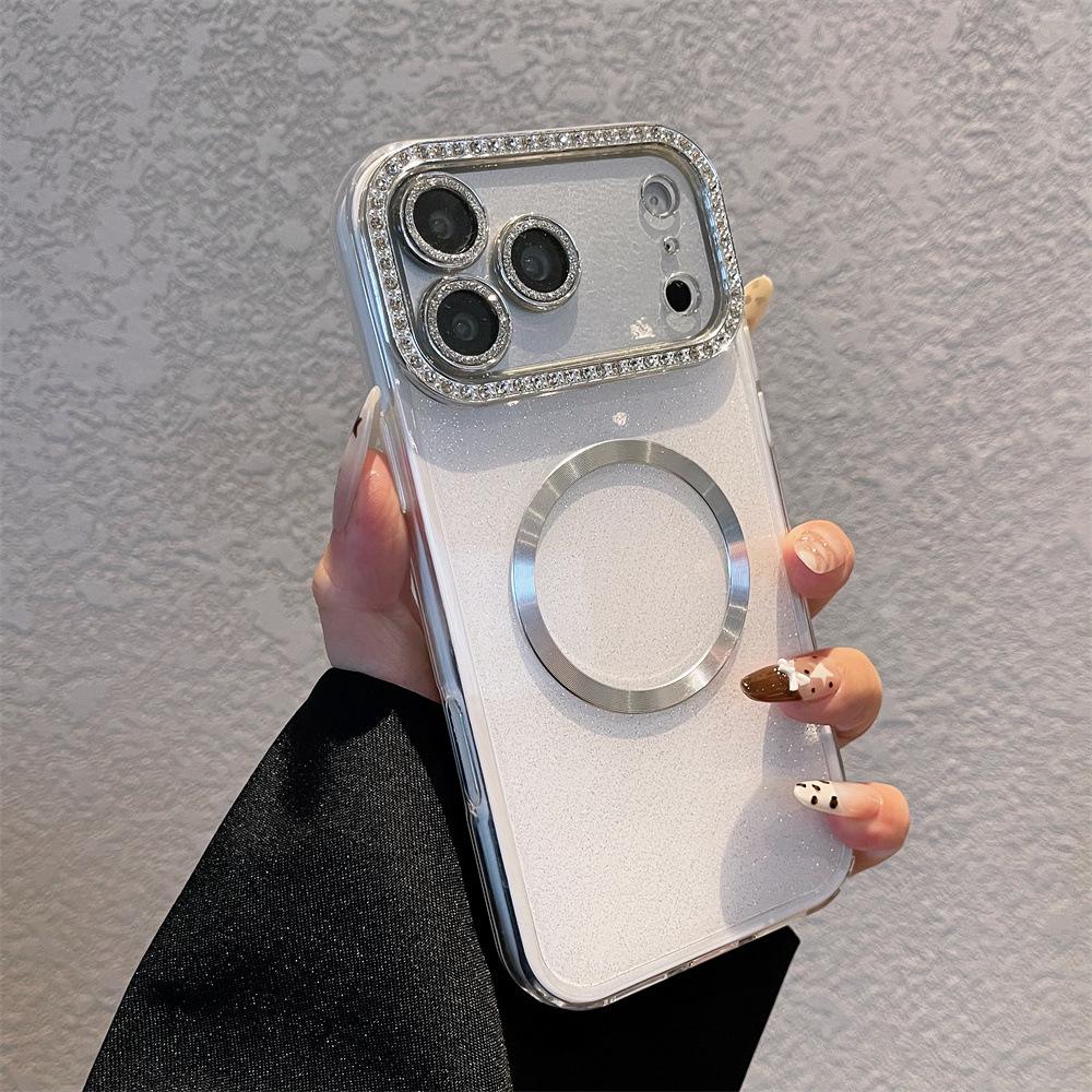 Luxury Glitter Diamond Case for iPhone 17 Pro Max: Full Coverage Magnetic Suction, Pure Color Compatibility with iPhone 16/15/14/13