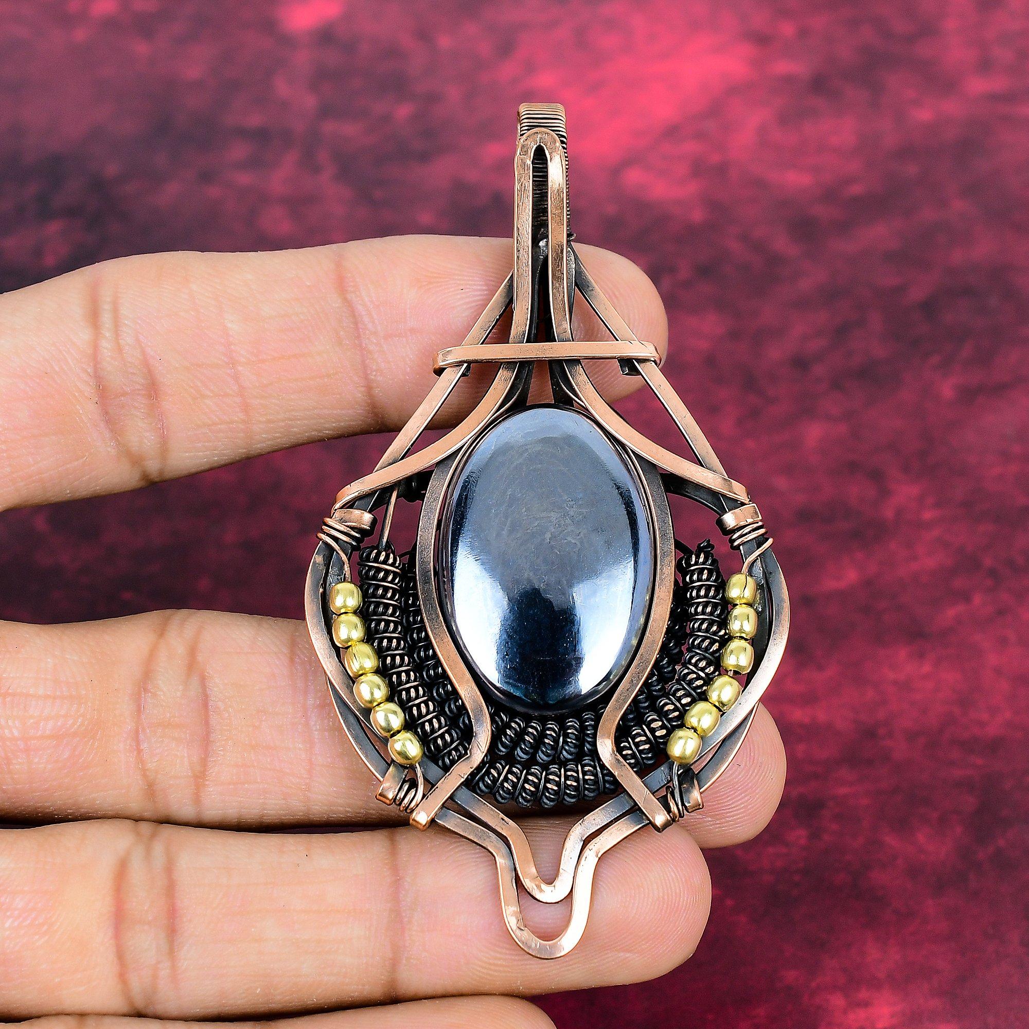Shungite Pendant Handmade Natural Gemstone Pendant Copper Wire Wrapped Jewelry