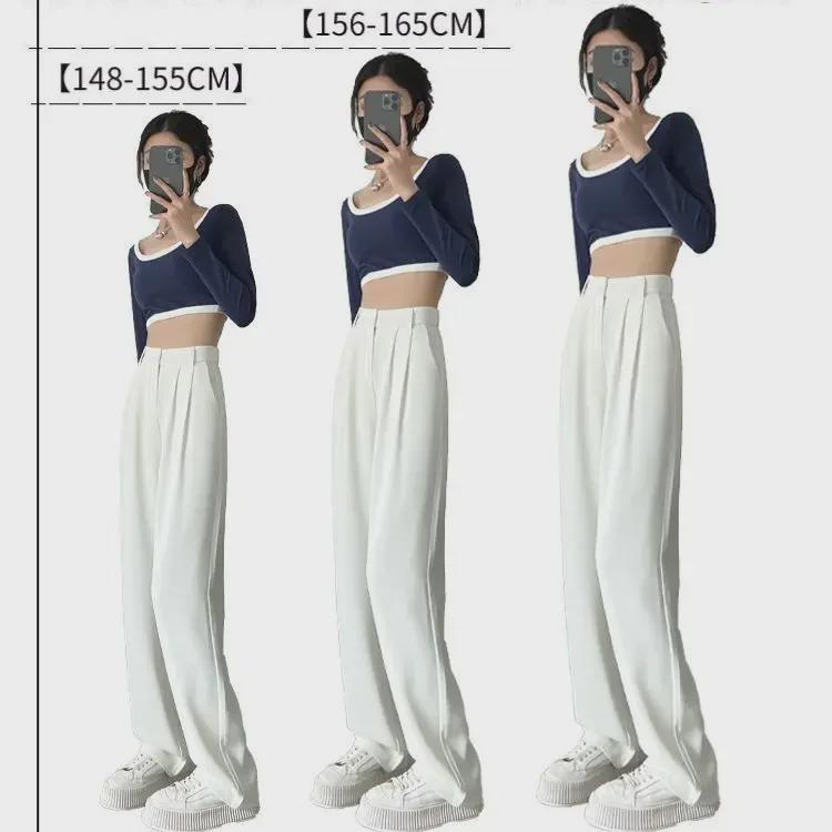 Women's High-Waist Ice Silk Wide-Leg Pants for Spring, Summer & Autumn